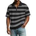 thumbnail image 3 of Polo Shirts for Men Casual Quarter-Zip Striped Beach Shirt Lightweight Short Sleeve T Shirt Fashion Business Collared Pullover OIOLOYJM Black 3XL, 3 of 9