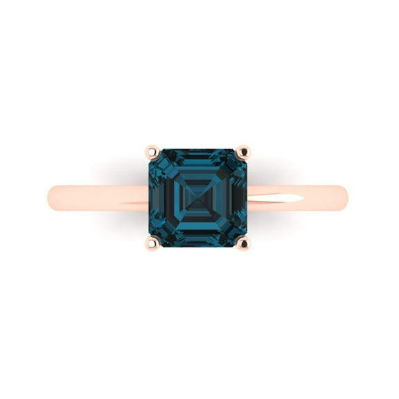 Solitaire Engagement Ring for Women - 1.5ct Natural London Blue Topaz in 14K Rose Gold Promise Ring