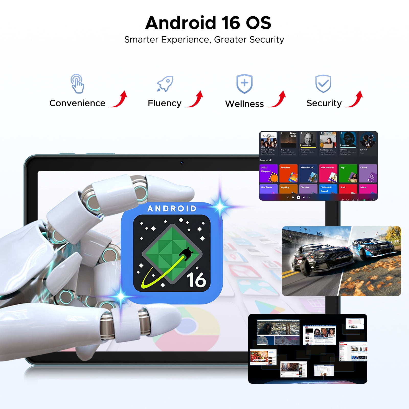 POCKAM P10 10.1 inch Tablet, 48GB RAM+128GB ROM, Android 16 Tablet with Gemini AI, 7000mAh, Unisoc T310 Quad-Core, 90Hz, 8MP+5MP, Dual Speakers, Headphone, Tablet with Keyboard, Pen, Case