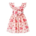thumbnail image 3 of HILEELANG Toddler Girl Summer Dress Floral Ruffled Sleeve Backless Tie Back Crew Neck Sundress 4T, 3 of 7