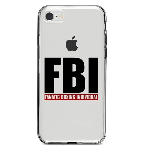 DistinctInk Clear Shockproof Hybrid Case for iPhone 7 8 SE (2020 Model) 4.7" Screen TPU Bumper Acrylic Back Tempered Glass Screen Protector - FBI Fanatic Boxing Individual