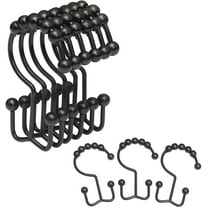GUCADS-Shower Curtain Rings, Shower Curtain Hooks, Rust-Resistant Metal Black Shower Curtain Rings, Double Shower Hooks for Bathroom Shower Curtain & Shower Liner, Set of 12, Black