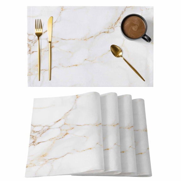 Placemats Set of 6, White Golden Marble Woven Placemat, Linen Place Mats for Kitchen/Dining Tables, Modern Abstract Art Elegant Washable Table Mats for Party