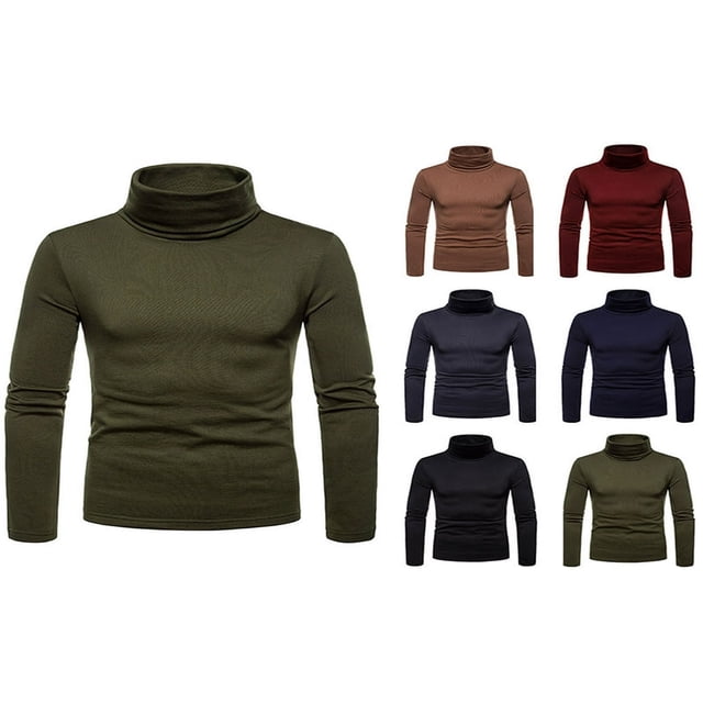 Chandail à Col Roulé pour Homme, Décontracté, Basique, Coupe Ajustée, Léger, Manches Longues, T-Shirt, Gris Foncé, TTG