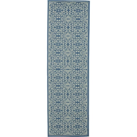 Nourison Jubilant Geometric Floral Ivory/Blue 2'3" x 7'3" Area Rug, (7' Runner)