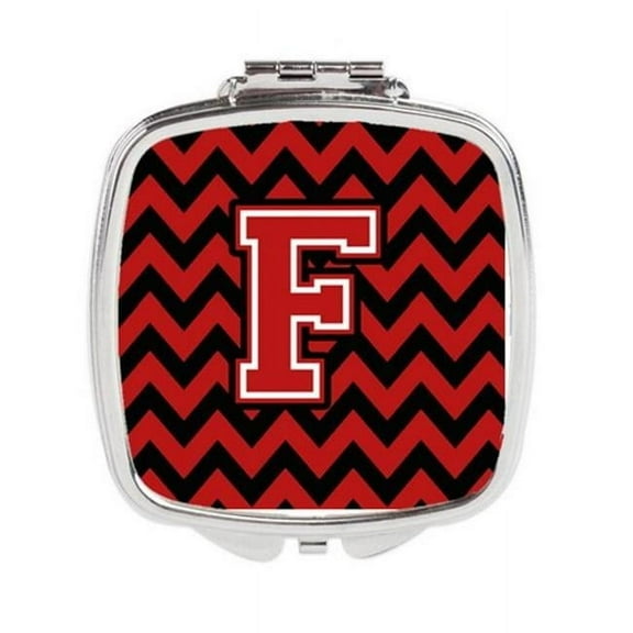 Carolines Treasures Letter F Chevron Black & Red Compact Mirror - Black & Red - 3in. H x 0.3in. W x 2.75in. L