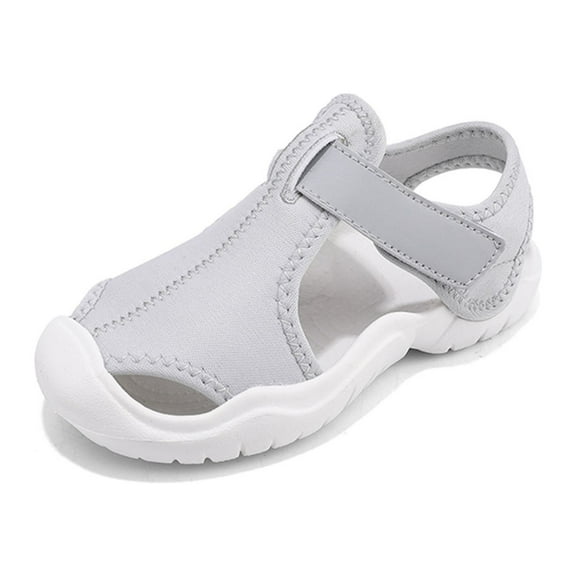 Toddler Athletic Water Shoes Hoop&Loop Boys Girls Water Shoes Slip On Closed-Toe Beach Swim Pool Sandals for Unisex Kids Grey 33