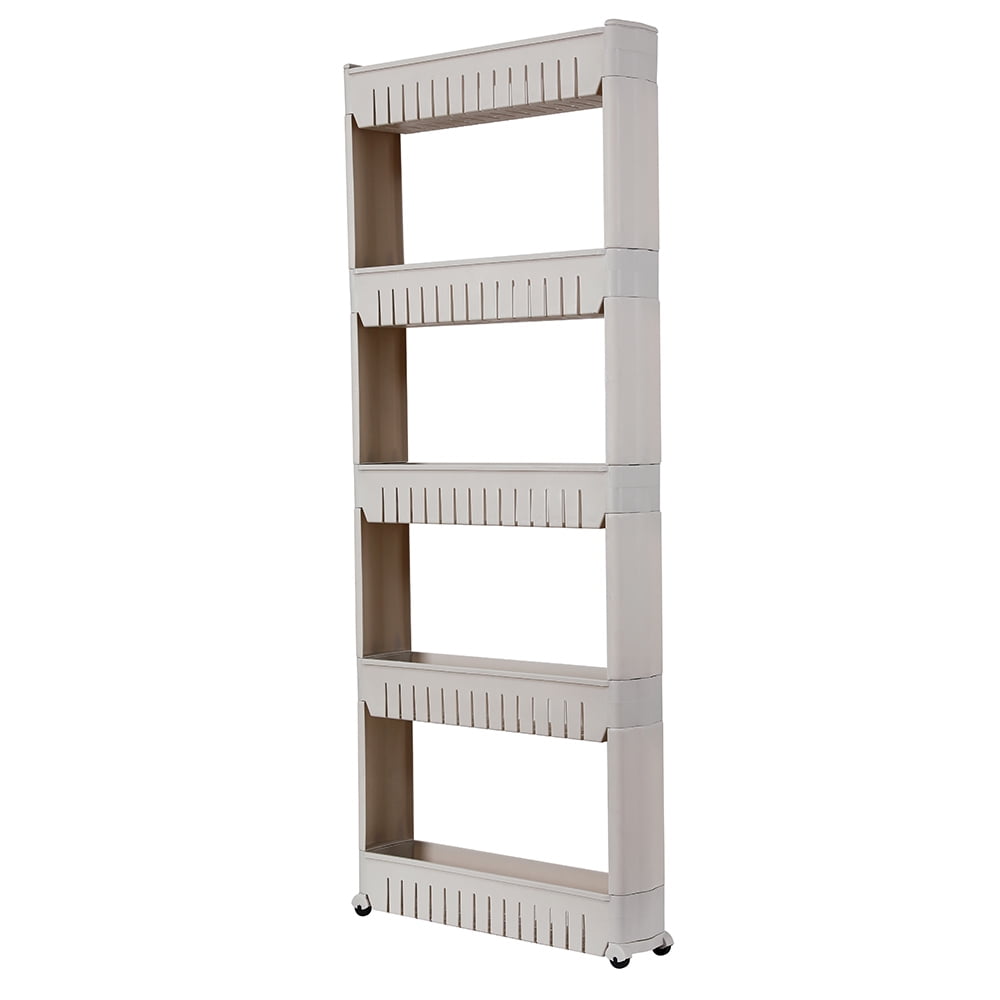 5-Tier Home Storage Cart Slim Slide Tower Rack Kitchen Shelf 4 Wheels Slide 