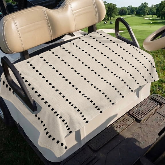 Vertical Lines Golf Cart Seat Covers Modern Abstract White Dashed Pattern Khaki Soft Microfiber Golf Cart Seat Towel Blanket Golf Accessories for 2/4 Person Seats, Fits EZGO, Yamaha, Club Car 51”x31”