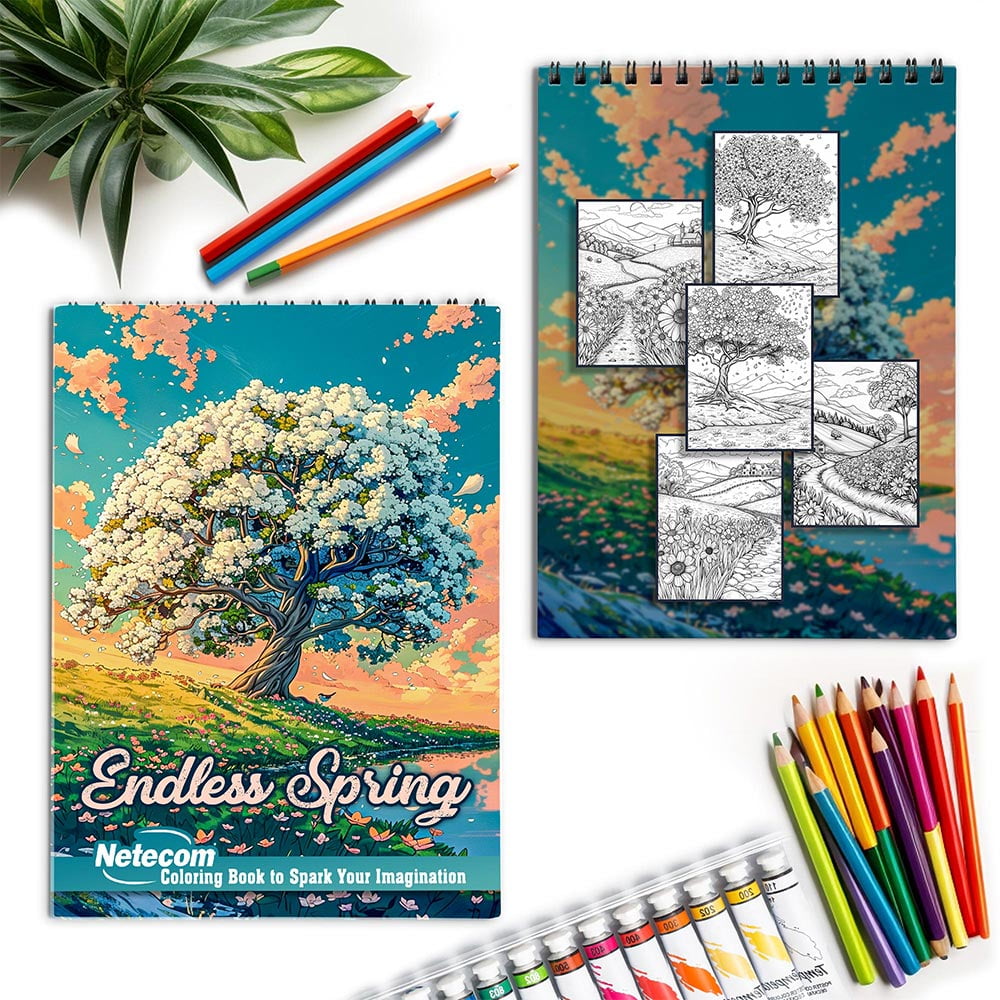 Netecom Endless Spring Coloring Book for Adults, Spiral Bound, Soft Cover