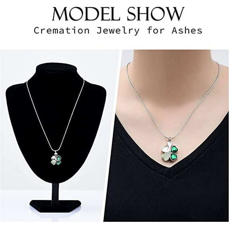 COCO Park Four Leaf Clover Cremation Necklace - Stainless Steel Urn Pendant For Ashes, Green Diamond