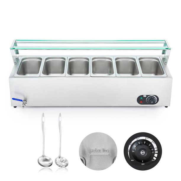 Wilprep Commercial 6 Pan Bain Marie Food Warmer 1200W 39 Quart Electric