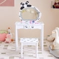 thumbnail image 3 of Kids Vanity Set with Mirror, Panda Pattern Kids Table and Chairs with Three-Color Adjustable LED, Girls Vanity for Toddler 3-6 Years, White, 3 of 10