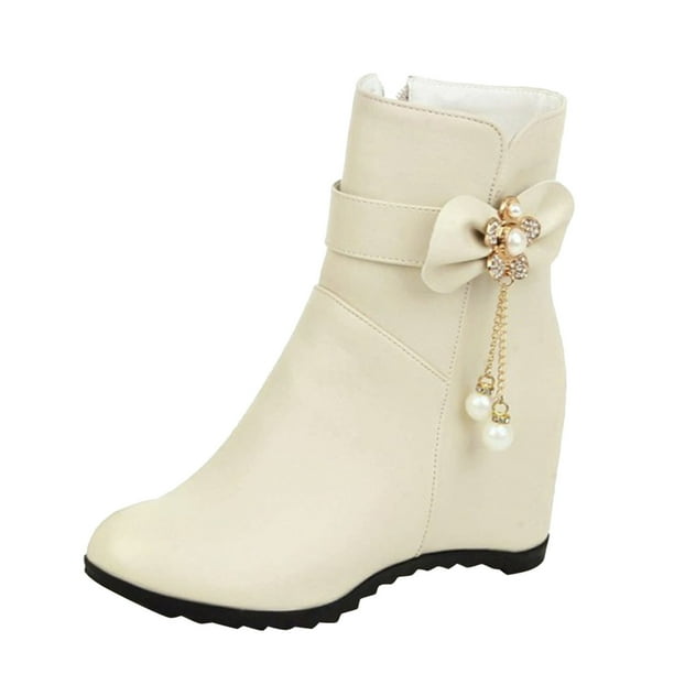NECHOLOGY Botas Mujer Adulto Femenino Zapatos Botines mujer Botas altas con tacón de cuña y de de imitación de cuero de color sólido a la moda para mujer (Beige, 6.5)