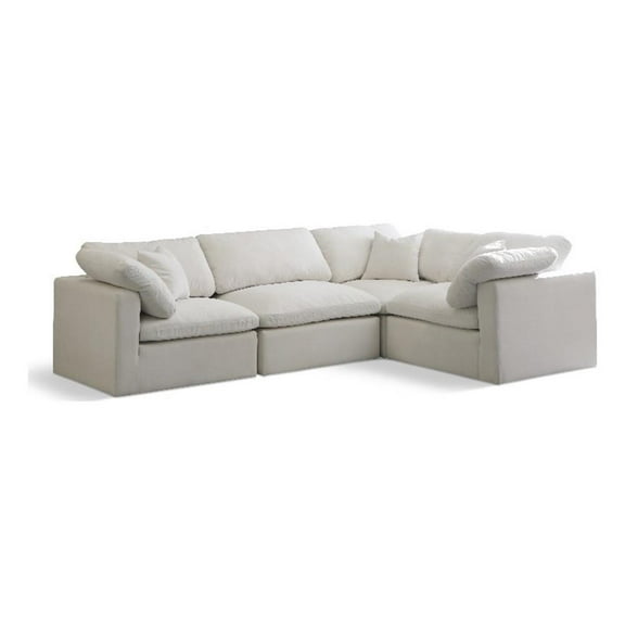 Maklaine Contemporary Velvet Modular Sectional in Cream Finish
