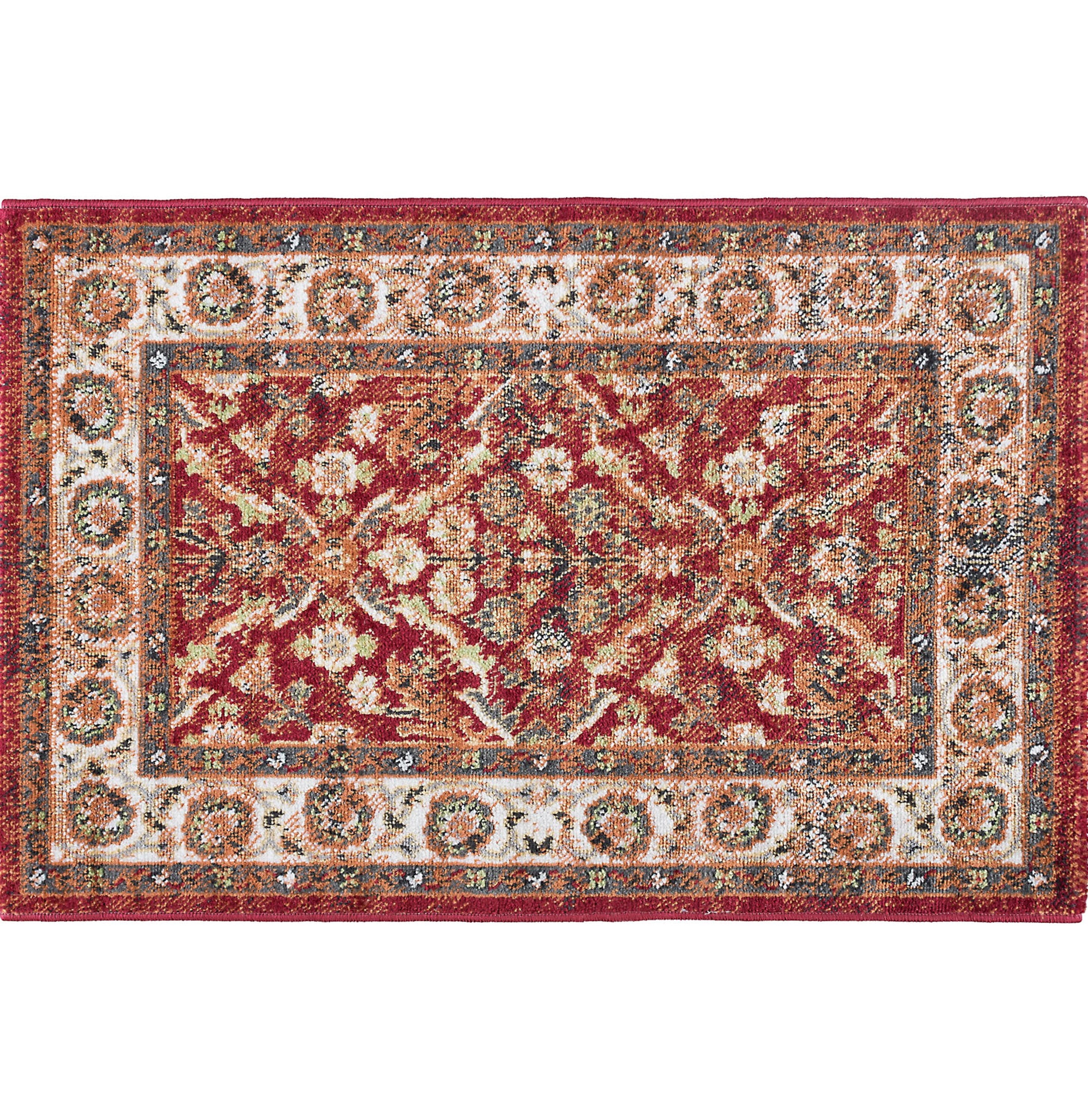 Traditional 2x3 Area Rug (2' x 3') Oriental Red, Cream Indoor Scatter Easy to Clean