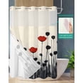 thumbnail image 2 of No Hook Shower Curtains with Snap in Liner, Spring Floral Waterproof Fabric Shower Curtain, Botanical Oil Painting Red Black Flowers Double Layers & See-Through Top Window Bathroom Curtains 48''x72'', 2 of 6