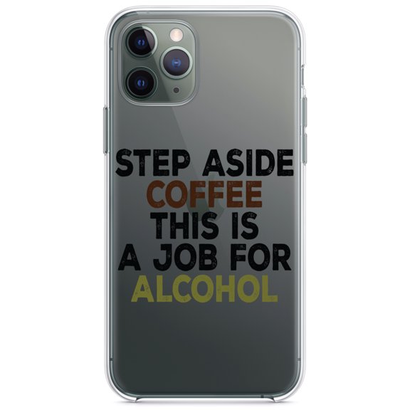 DistinctInk Clear Shockproof Hybrid Case for iPhone 12 MINI (5.4" Screen) - TPU Bumper Acrylic Back Tempered Glass Screen Protector - Step Aside Coffee This is a Job for Alcohol