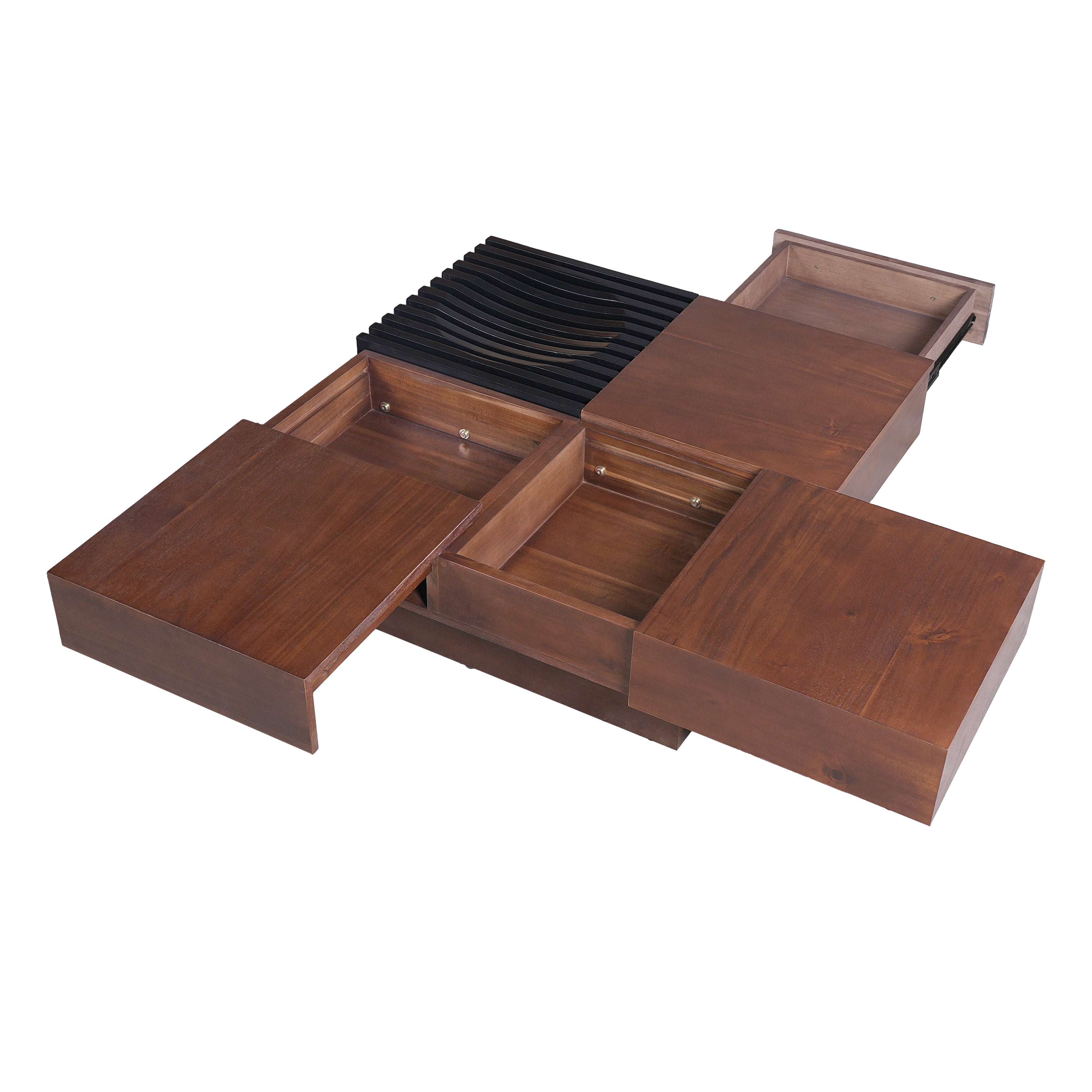 Coffee Table, Italian Retro Style Acacia Wood Coffee Table With Storage Compartments, Square Design For Living Room Lounge, Brown Black