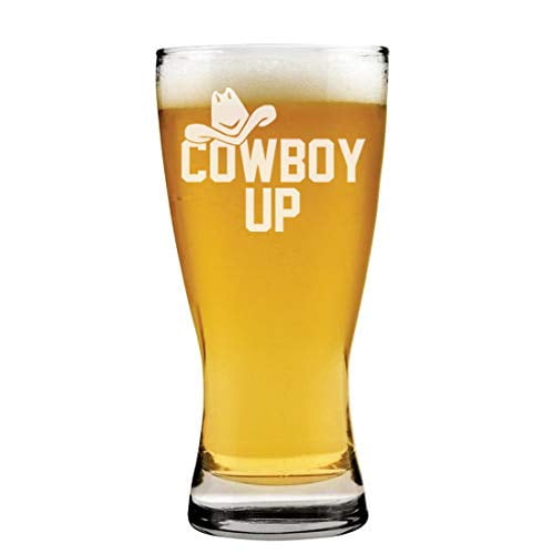 15 oz Beer Pilsner Glass Cowboy Up Hat 