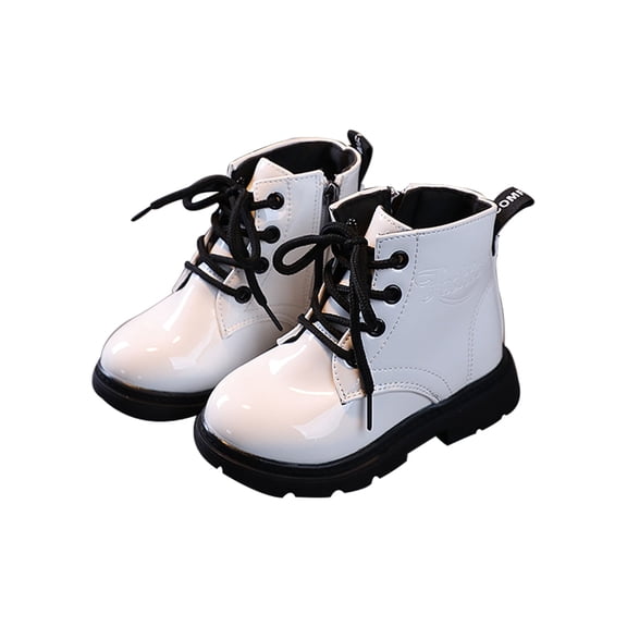 UKAP - Botas de combate para niños y niñas, botines impermeables, botas de piel sintética con cordones y cremallera