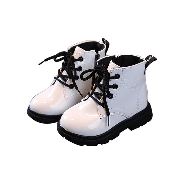 UKAP - Botas de combate para niños y niñas, botines impermeables, botas de piel sintética con cordones y cremallera