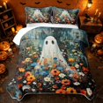 thumbnail image 2 of Erosebridal Boho Floral Ghost Quilt King, Hippie Wildflower King Coverlet Set for Boys Girls, Teal Multicolor, 3 Pieces 1 Bedspread and 2 Pillowcases, 2 of 7