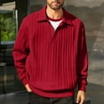 thumbnail image 3 of ZCFZJW Mens Knit Sweaters Lightweight Casual Long Sleeve Pullover Sweater Trendy Solid Color Basic V Neck Collared Sweater Golf Sweaters and Pullovers Red XL, 3 of 10