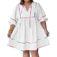 thumbnail image 7 of 3/4 Sleeve Women High Waist Patchwork Loose Mini Babydoll Dress, 7 of 7