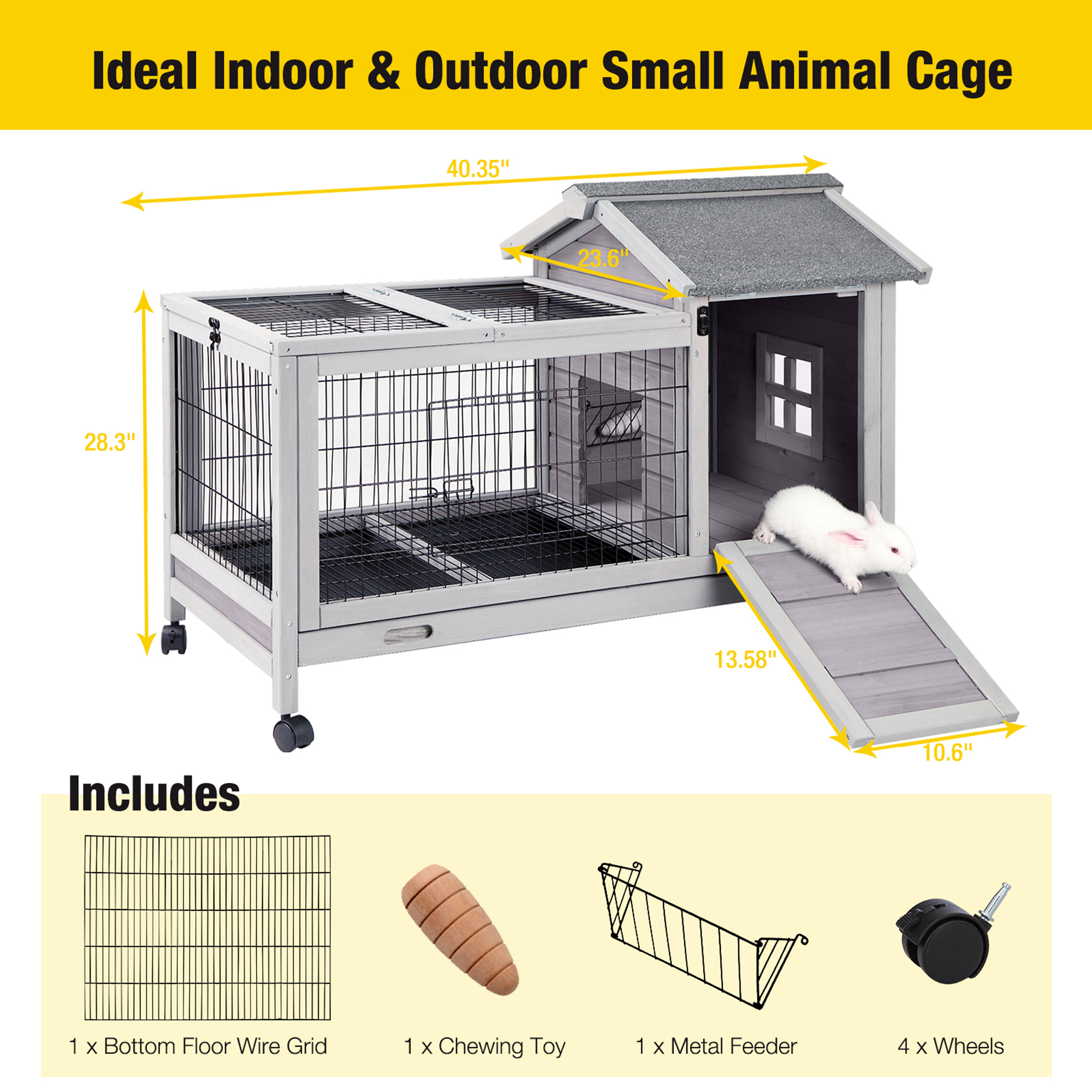 Aivituvin Rabbit Hutch with Wheels and Leak Proof Tray photo 7