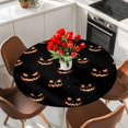 thumbnail image 2 of Round Table Cover 45-54 Inch Black Halloween Waterproof Reusable Table Cloth Round Fitted Vinyl Tablecloth with Elastic Edged for Parties Outdoors, Orange Horror Spooky, 2 of 9