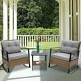 thumbnail image 2 of 3 Piece Outdoor Rocking Bistro Set, PE Rattan Steel Top Table and Rocking Chairs Set, Outdoor Conversation Set with Cushions for 2 Persons, All-weather Bistro Set for Patio, Pool, Balcony, Pub, Cafe, 2 of 9