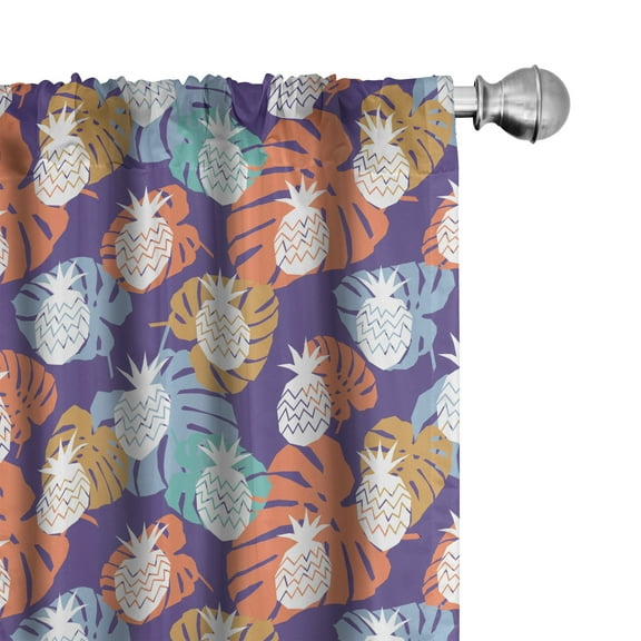 Ambesonne Tropical Curtains, Exotic Pineapples Leaves, Pair of 28"x63", Dark Indigo Multicolor