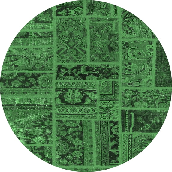 Ahgly Company Indoor Round Patchwork Emerald Green Transitional Area Rugs, 5' Round
