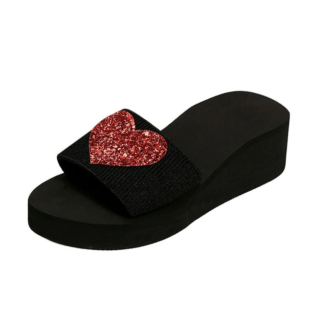 HBFAGFB Chaussons Mode pour Femmes Décoration Cœur Tendance Talon Compensé Rouge Taille 40