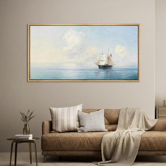 IDEA4WALL Extra Large Framed Canvas Print Wall Art Vintage Maritime Adventure Classic Ship at Sea Artwork Antique Retro Fine Art Decorative Multicolor for Home Decoration - 60"x30"