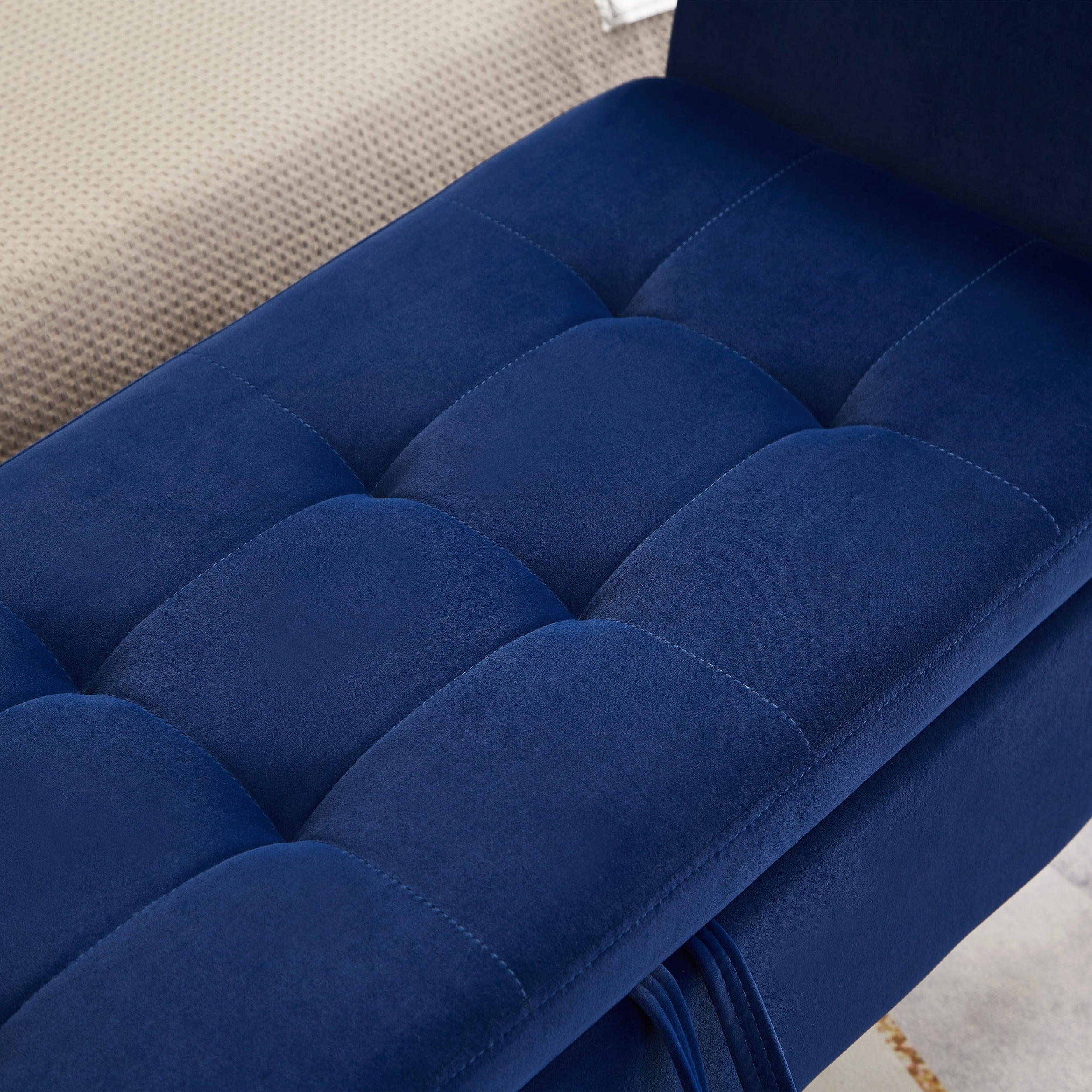 Miniyam Tufted Polyester Ottoman Bench with Cushioned Padded Seat, Blue