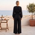 thumbnail image 6 of Women 2 Piece Set, Boho Wrap V‑Neck Long Sleeve Top Pleated Wide Leg Pant Matching Outfit for Travel, 6 of 6