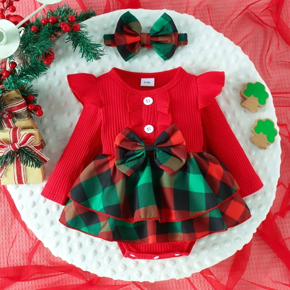 Wangmeiwg Girls' Dresses Christmas Dress for Girls Fall Winter Long Sleeve Dress Girls Girls Holiday Dresses Infant Christmas Outfit Girl 3-6 Months Green