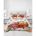 thumbnail image 2 of Full Size Quilt Bedding Set, Fall Red Truck Reversible Summer Quilt 3 Pieces, Thanksgiving Harvest Pumpkins Wooden Grain Lightweight Bedspreads Coverlets with 2 Pillow Shams for All Seasons, 2 of 5