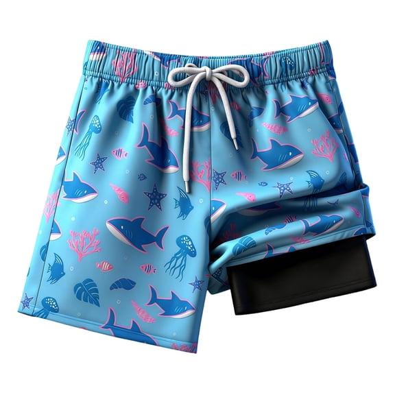 LRen Boys Swim Trunks Size 8 with Compression Liner Stretch Drawstring Summer Beach Shorts Kids Boys Casual Comfortable Cartoon Dinosaur Prints Summer Beach Pool Swimming Shorts Swimwear