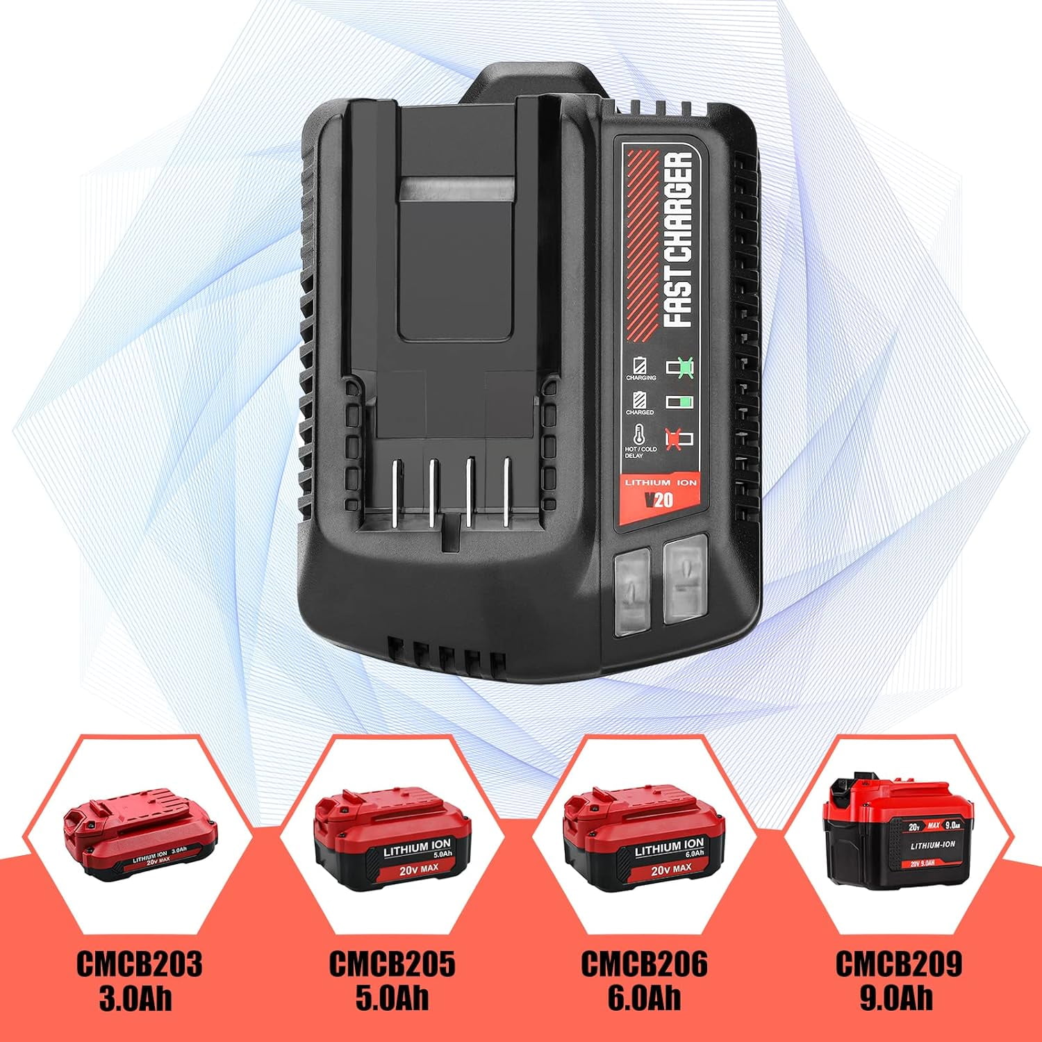 2Pack 20V 3.6Ah Replacement Craftsman V20 Craftsman 20V Lithium Battery and Charger Kit for CMCB202 CMCB204 CMCB206 CMCB201 CMCB100 CMCB124