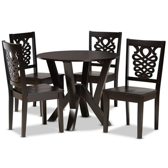 Bowery Hill Transitional Dark Brown Finished Wood 5-Piece Dining Set