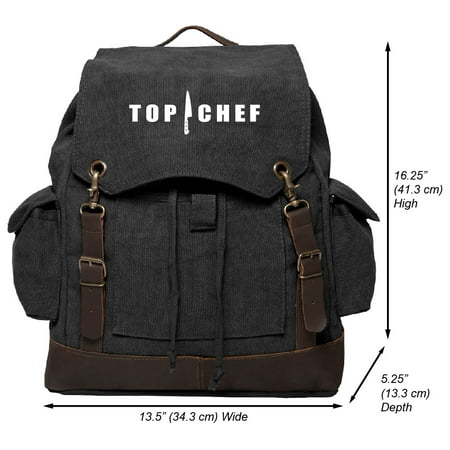 Top Chef Logo Vintage Canvas Rucksack Backpack with Leather