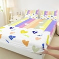 thumbnail image 3 of Castle Fairy Love Heart Geometric Stripes Rainbow 4-Piece Sheet Set, King Size, 3 of 7