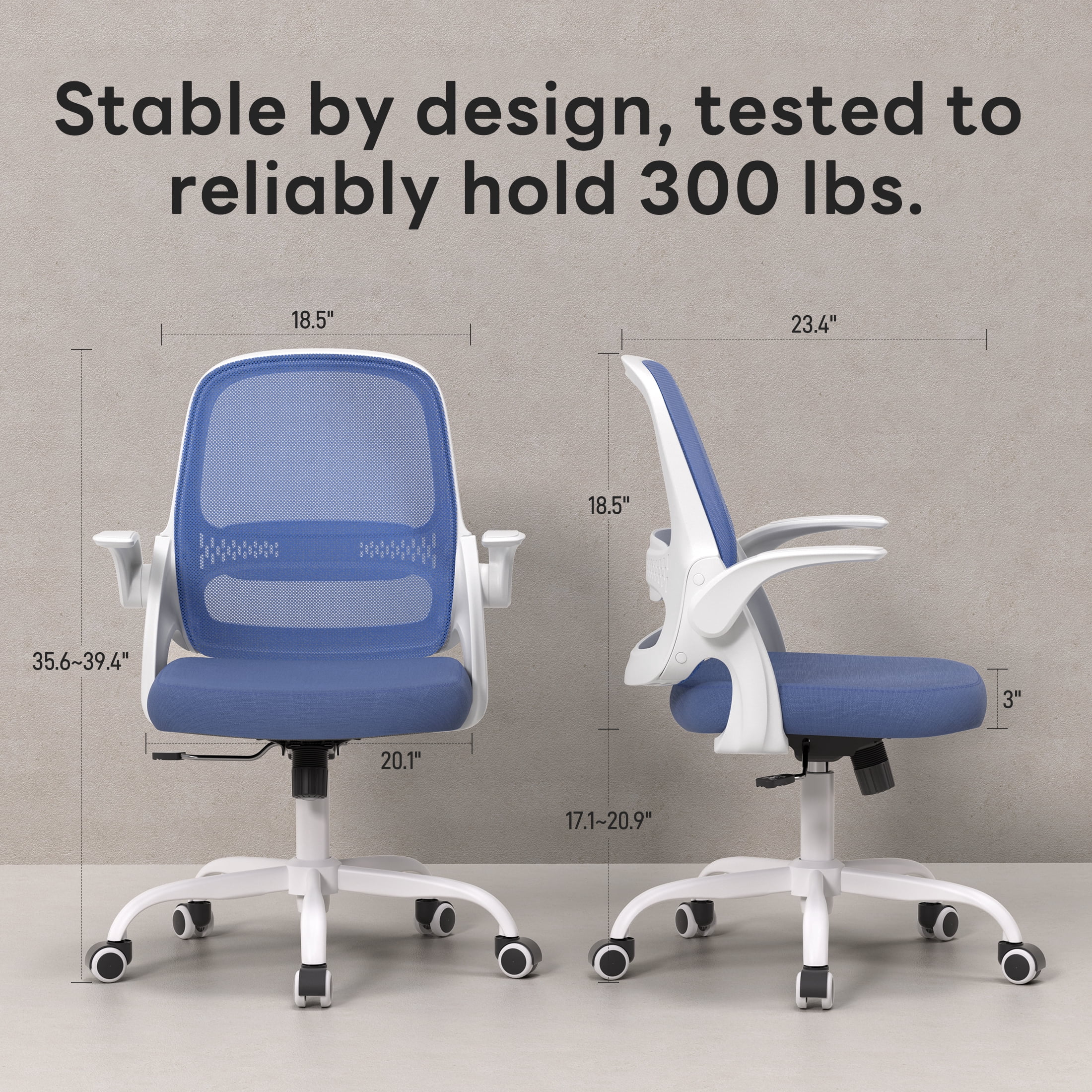 TMV Ergonomic Mesh Office Chair - High Back Gaming Desk Chair, Computer Chair with Lumbar Support & Wheels, Modern Vanity Chair for Home Office,Living Room,Bedroom,Blue