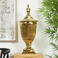 thumbnail image 2 of DecMode 12" x 32" Gold Ceramic Tall Decorative Jars with Grooves and Lid, 1-Piece, 2 of 11