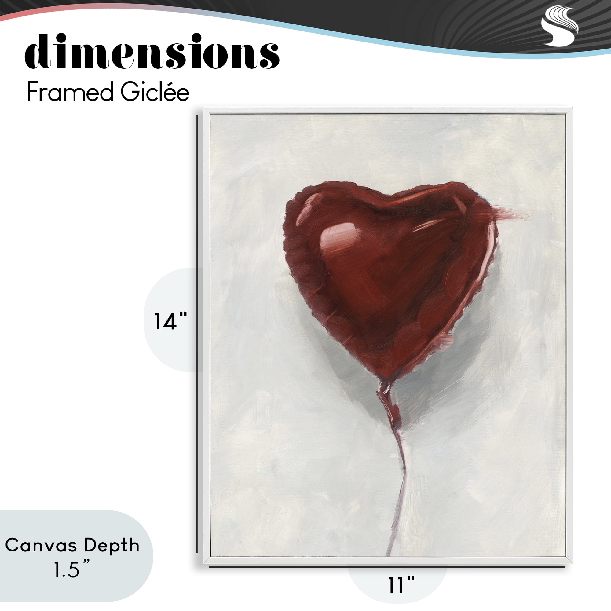 Stupell Industries Heart Shaped Balloon White Framed Giclee Art, design by Ethan Harper