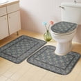 thumbnail image 4 of Bohemian Bathroom Rugs Set Green Vintage Flowers Texture Traditional Ethnic Style Non Slip Absorbent Soft Bath Mats 3 Piece Set with Bathroom Rug, U-Shaped Floor Mat, Toilet Seat Cover Small Size, 4 of 9