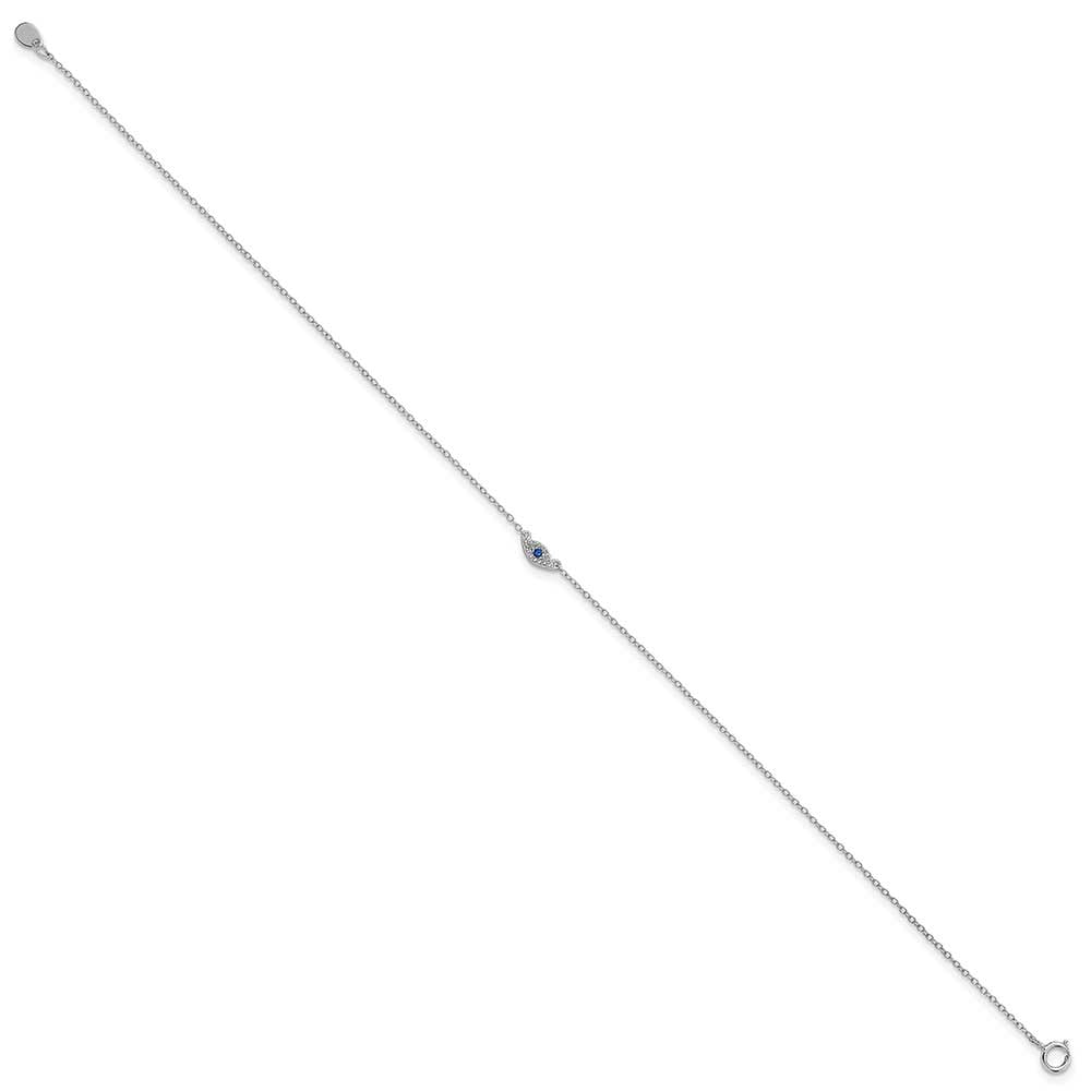 Sterling Silver Rhodium-plated Polished Blue & White CZ Eye 10in Anklet